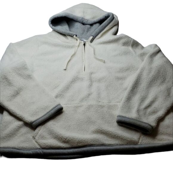XXL OLD NAVY off white gray SHERPA FULL ZIP HOODIE HOODED SWEATSHIRT 2X - Picture 1 of 8